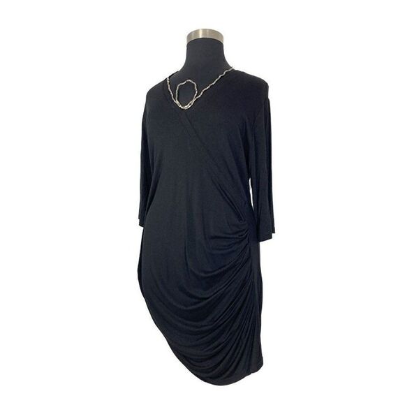 Transparente OS Black Faux Wrap Tunic Dress Art To Wear Lagenlook Coastal - Picture 5 of 7